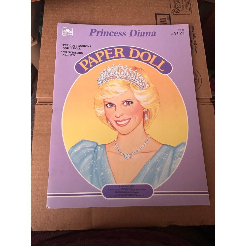 Princess Diana Paper‎ Doll Book 1985 Golden Pre-Cut Fashions & Doll  crown